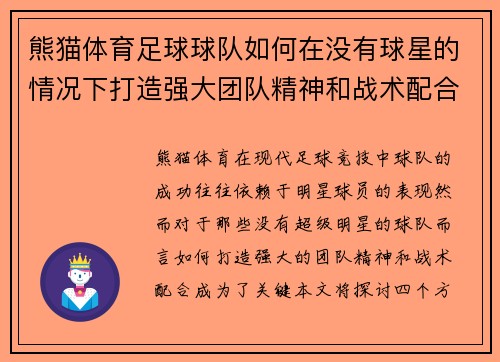 熊猫体育足球球队如何在没有球星的情况下打造强大团队精神和战术配合