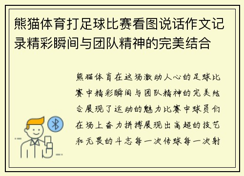 熊猫体育打足球比赛看图说话作文记录精彩瞬间与团队精神的完美结合