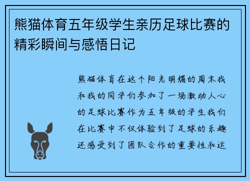 熊猫体育五年级学生亲历足球比赛的精彩瞬间与感悟日记
