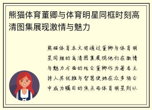 熊猫体育董卿与体育明星同框时刻高清图集展现激情与魅力